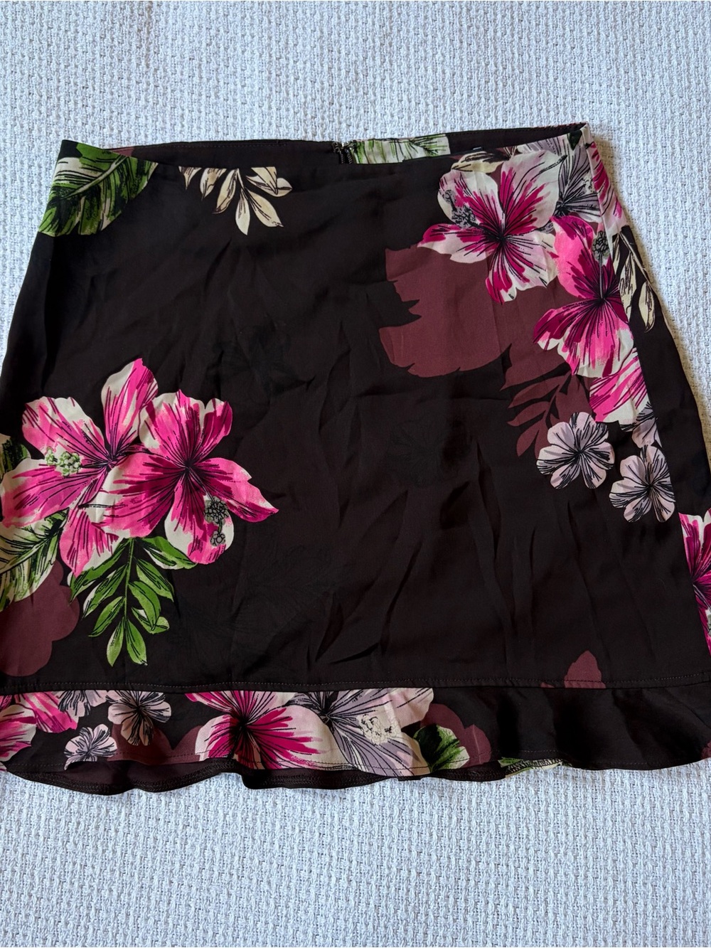 Express Brown Hawaiian Floral Print Y2K Mini Skirt Size Women’s 0